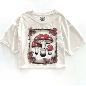 Guild of Calamity Mushroom Trio Crop Short Sleeve T Shirt Women Size M Oversized